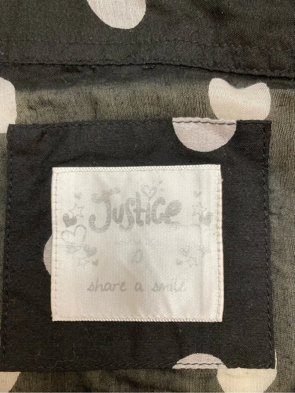 Justice Girls Black Polka Dot Button-Up Shirt with Embellished Collar Size 10